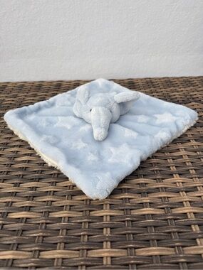 Mon Lapin Blue Elephant Baby Security Blanket Lovey Plush Sherpa Back 11"